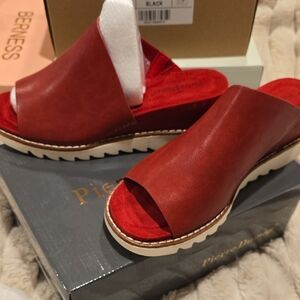 Pierre Dumas Red Mules with Two-Tone Design